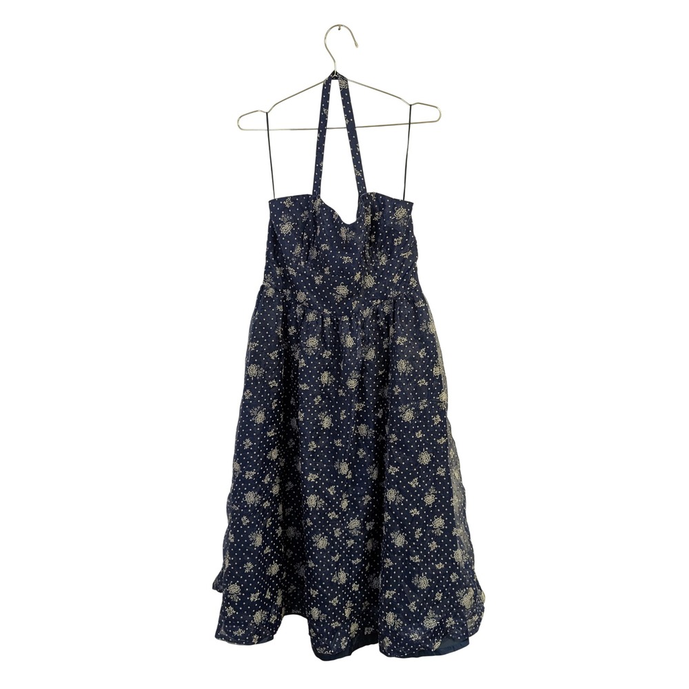 ModCloth Geode Party Dress Halter Retro Rockabilly Homecoming Polkadot Blue L‎